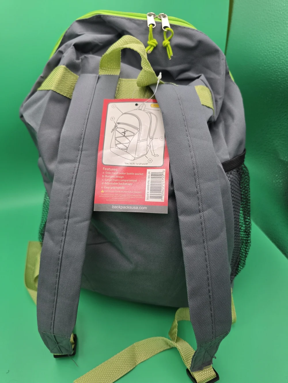Gray and Lime Green Men’s Backpack - Sport Daypack